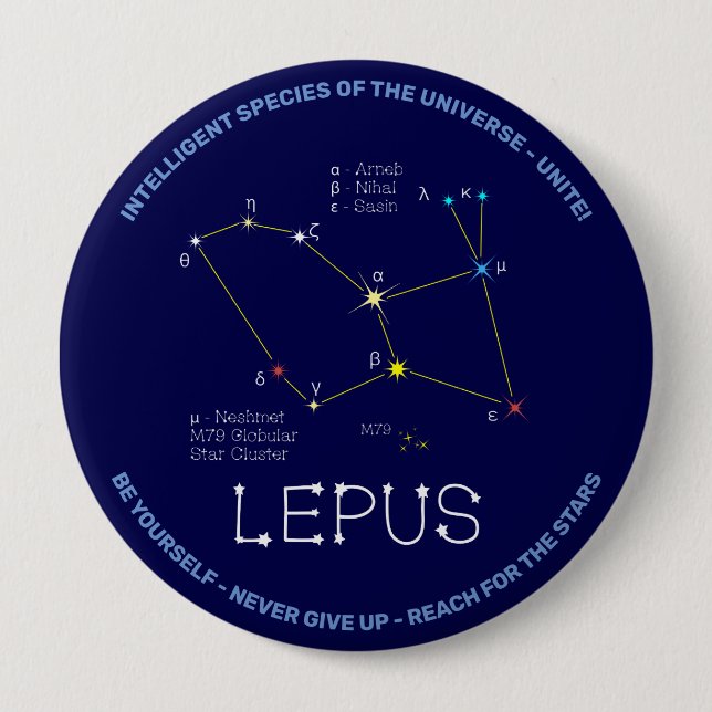 Southern Hemisphere Constellation Lepus 4 Inch Round Button (Front)