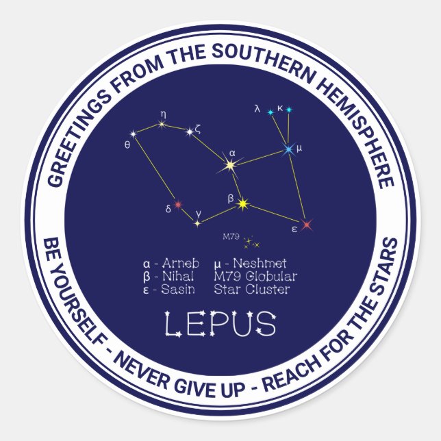 Southern Hemisphere Constellation Lepus Classic Round Sticker (Front)