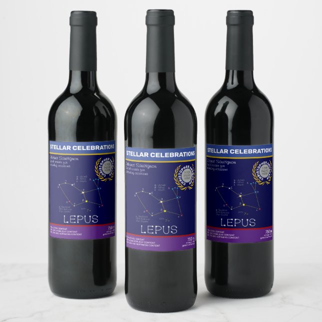 Southern Hemisphere Constellation Lepus Wine Label (Bottles)
