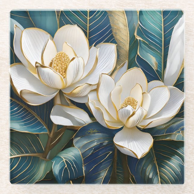 Southern Magnolia Art Glass Coaster (Front)