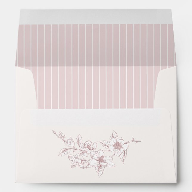 Southern Magnolia Blossom Blush Floral Wedding Envelope (Back (Bottom))