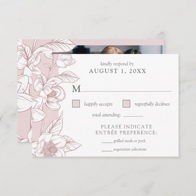 Southern Magnolia Blossom Blush RSVP Photo Card (Front/Back)