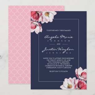 Southern Magnolia Wedding Pink and Blue Invitation