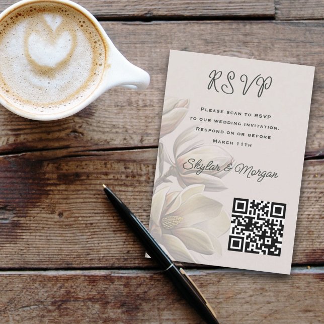 Southern Magnolia Wedding QR code RSVP Cards (Creator Uploaded)