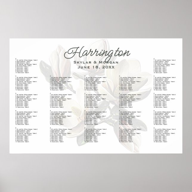 Southern Magnolia Wedding Reception Seating Chart (Front)