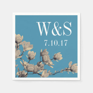 Southern Magnolias & Blue Wedding Napkin