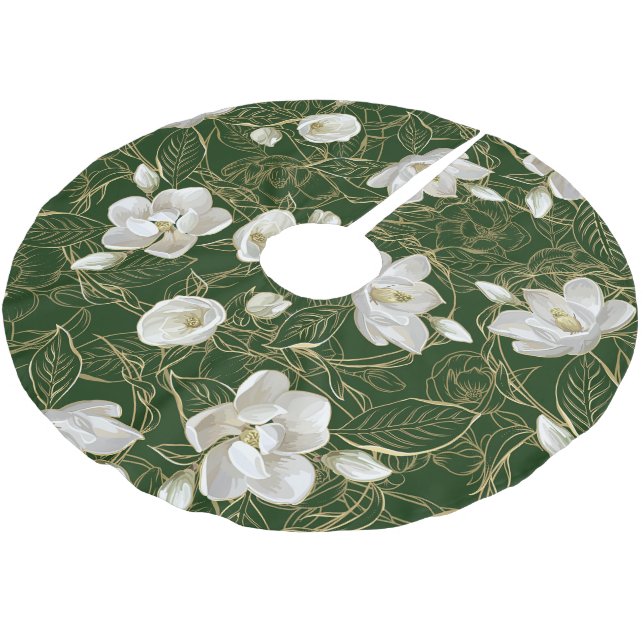 Southern Magnolias Christmas Brushed Polyester Tree Skirt (Angled)