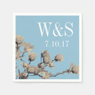 Southern Magnolias & Light Blue Wedding Napkin