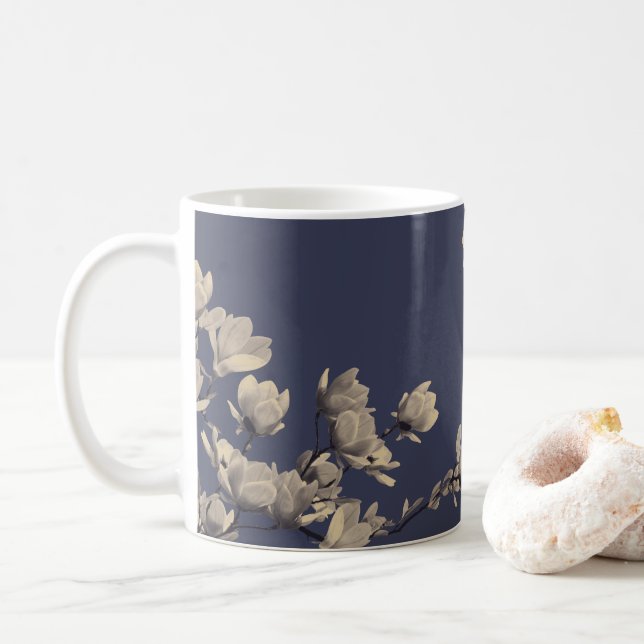 Southern Magnolias & Midnight Blue Coffee Mug (With Donut)
