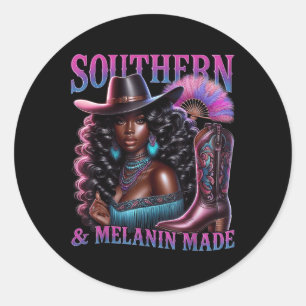 Southern Melanin Made Black Cowgirl Black History Classic Round Sticker