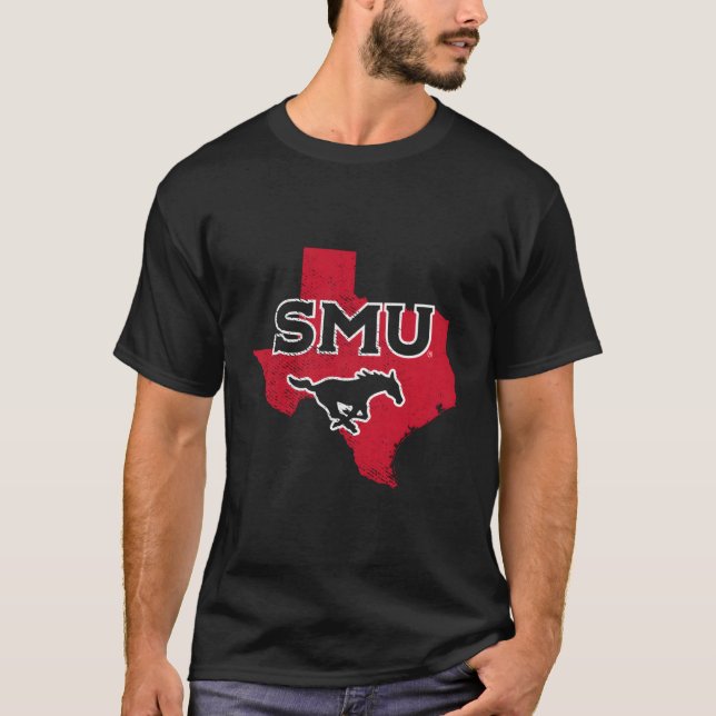 Southern Methodist Smu Mustangs State Shape T-Shirt (Front)