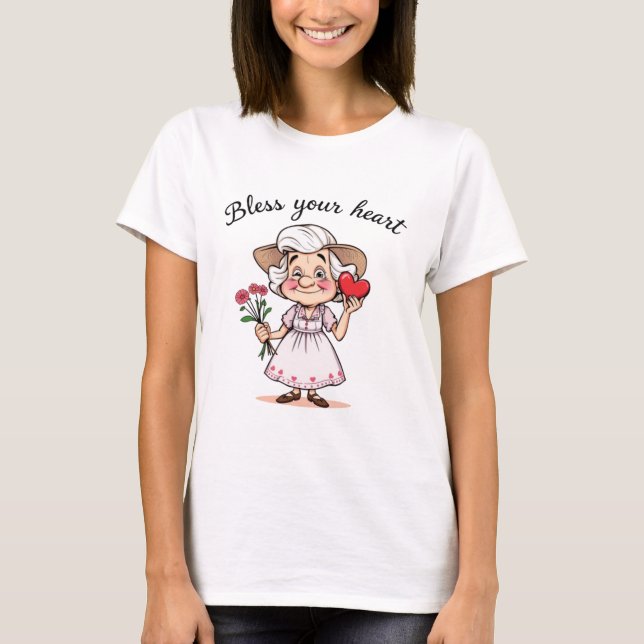 Southern Old Lady Bless Your Heart Cartoon T-Shirt (Front)