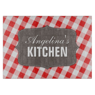 Southern Red Gingham Rustic Glass Cutting Board