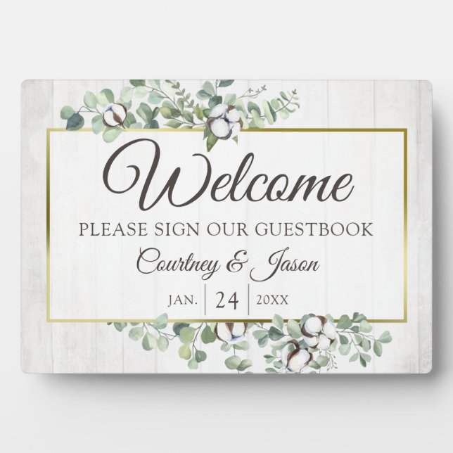 Southern Rustic Cotton Welcome Wedding Guestbook Plaque (Front)