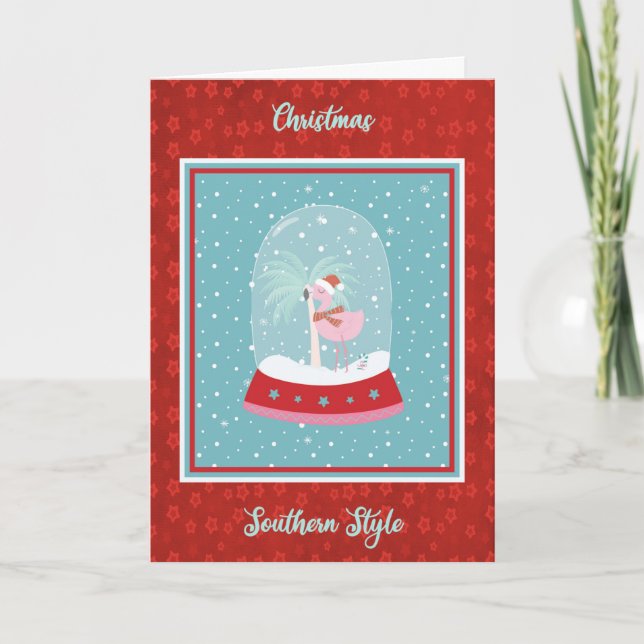 Southern Style Christmas Card with Flamingo (Front)