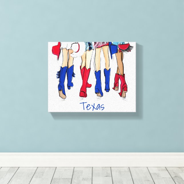 Southern Texas Fashion Cowboy Boots Blue Custom Canvas Print (Insitu(Wood Floor))