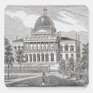 Southern view of the State House in Boston Square Sticker