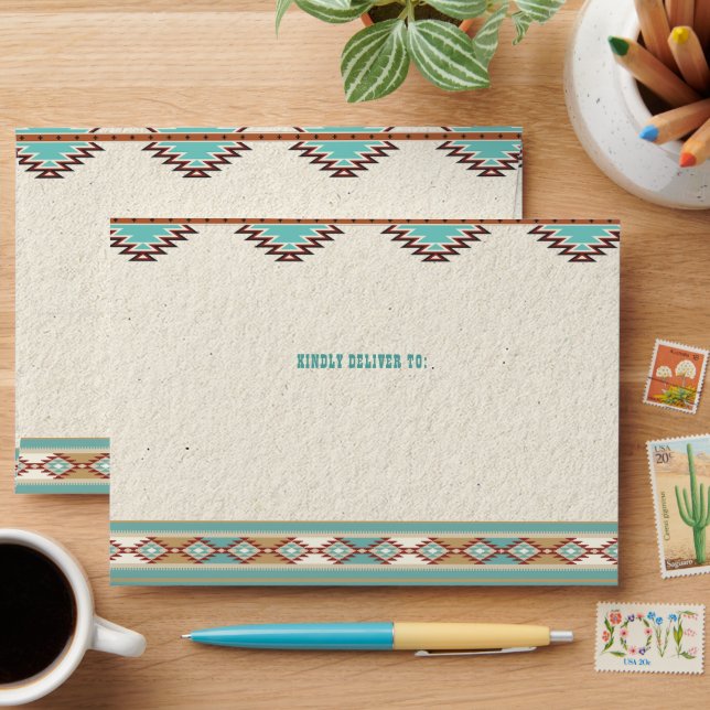 Southern western boho ethnic pattern personalized envelope (Desk)