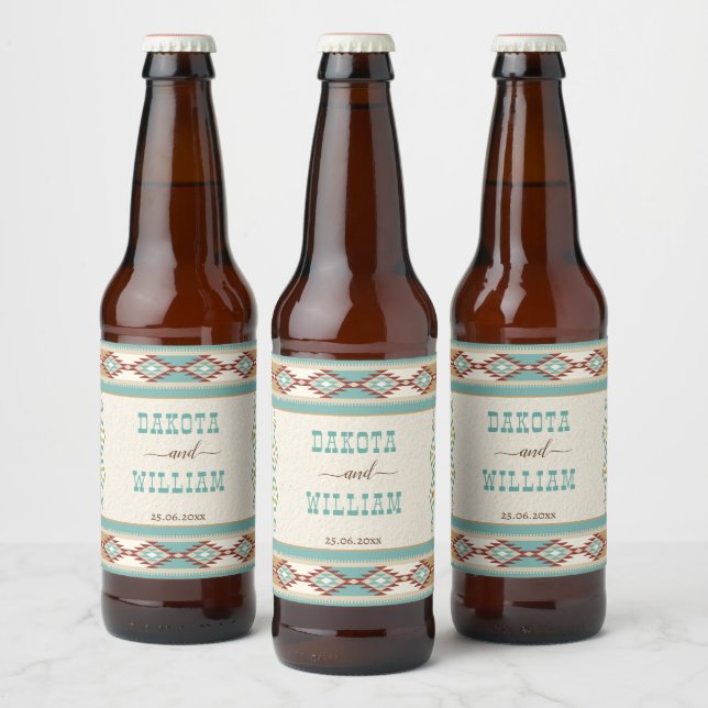 Southern western boho tribal wedding personalized  beer bottle label (Bottles)