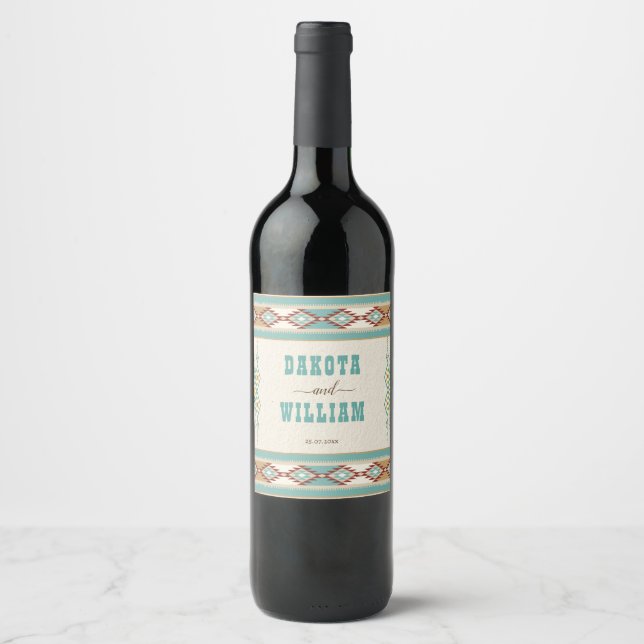 Southern western boho tribal wedding wine label (Front)