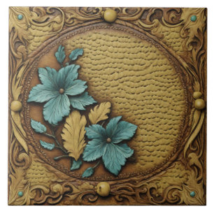 Southern Western Country Beige Turquoise Floral  Tile