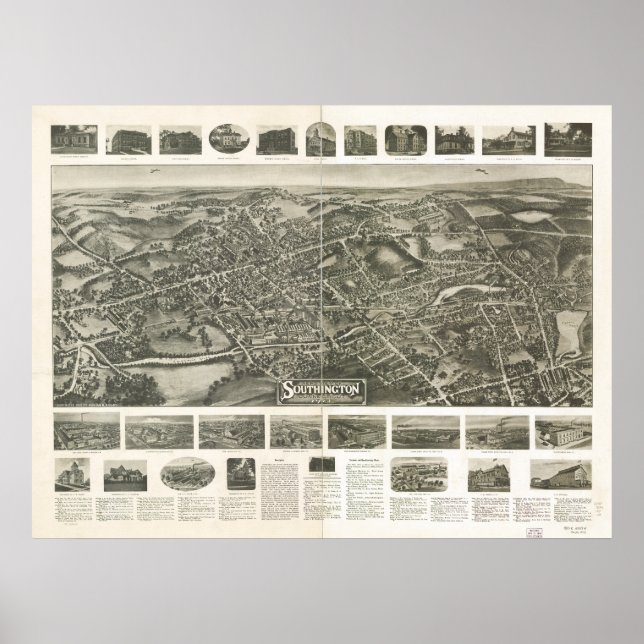 Southington Connecticut 1914 Panoramic Map Poster (Front)