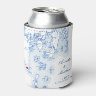 Southport Boothbay Maine Map Wedding Favour Drink Can Cooler