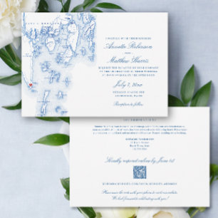 Southport Maine all-in-one QR code RSVP Wedding Invitation