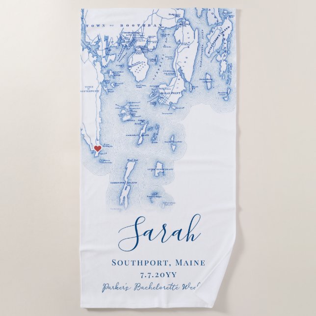 Southport Maine Personalized Bachelorette Weekend Beach Towel (Front)