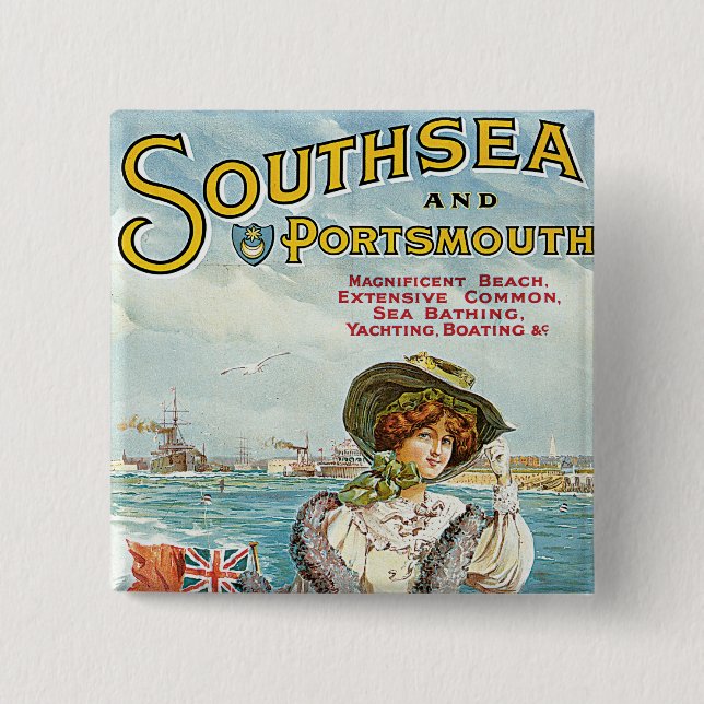 Southsea and Portsmouth 2 Inch Square Button (Front)