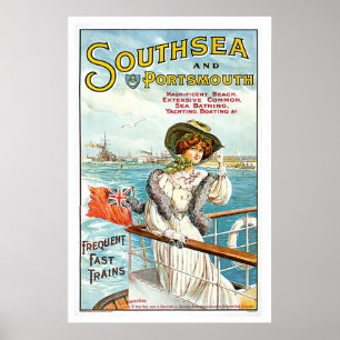 Southsea & Portsmouth UK Vintage 1905 Travel  Art Poster