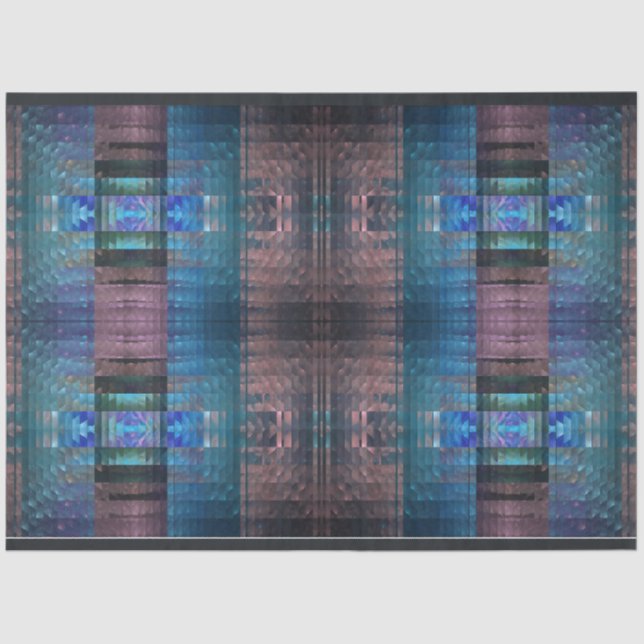 Southwest Abstract Fractal Pattern  Blue Decoupage Tissue Paper (Front)