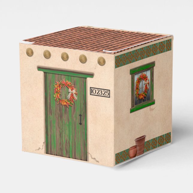 Southwest Adobe Terracotta Tile House Personalized Favor Box (Front Side)