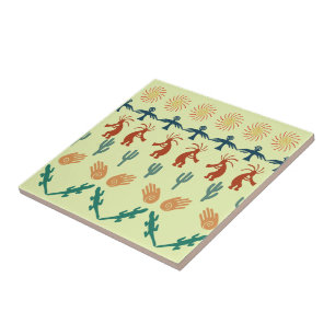 Southwest American Indian Tribal Petroglyphs Art Tile