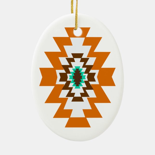 Southwest Aztec Native American Tribal Design Ceramic Ornament (Back)