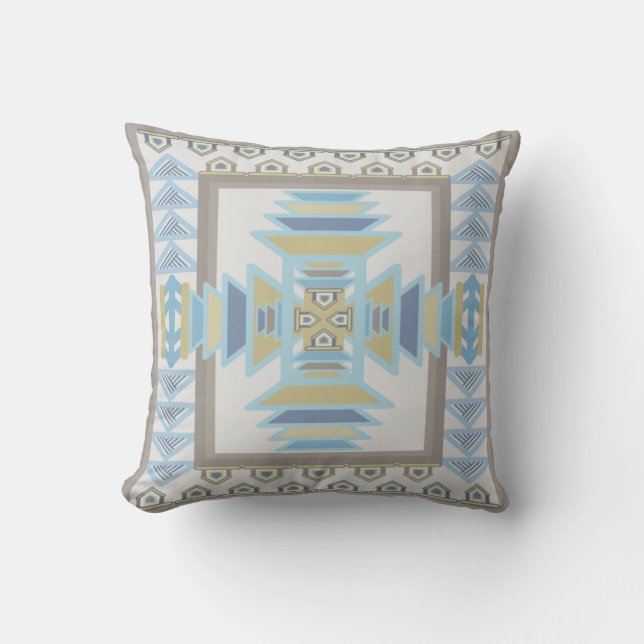 Southwest Blues Indian Blanket Art Design  Throw Pillow (Front)