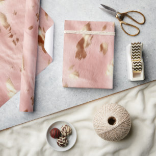 Southwest Blush Pink Gold Cowgirl Cowhide Wrapping Paper