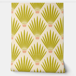 Southwest Boho Desert Cactus Palm Leaves - Cream Wallpaper