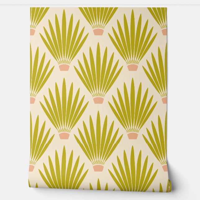 Southwest Boho Desert Cactus Palm Leaves - Cream Wallpaper (Unrolling)