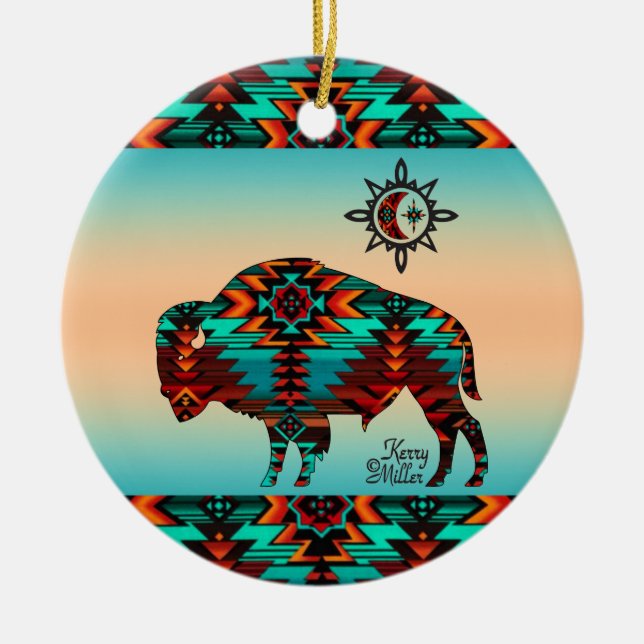 Southwest Buffalo Ceramic Ornament (Front)