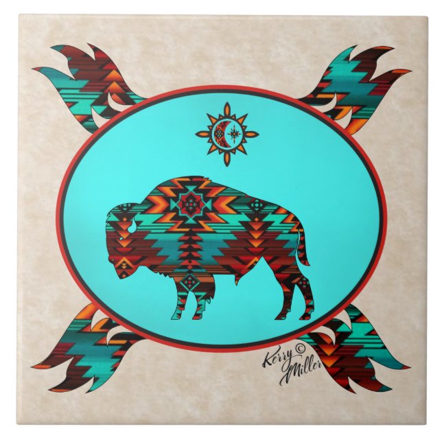 Southwest Buffalo Ceramic Tile (Front)