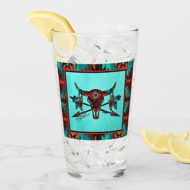 Southwest Buffalo Skull And Arrows Glass (Front Ice)