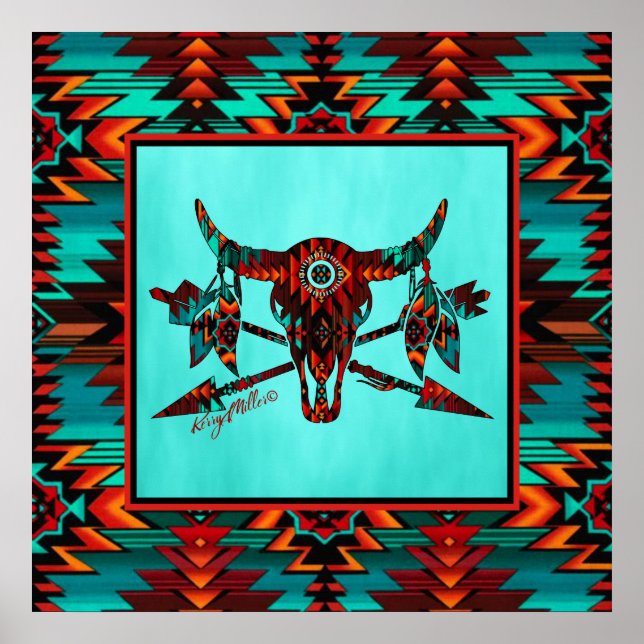 Southwest Buffalo Skull And Arrows Poster (Front)