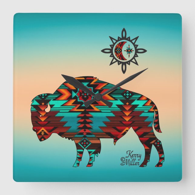 Southwest Buffalo Square Wall Clock (Front)