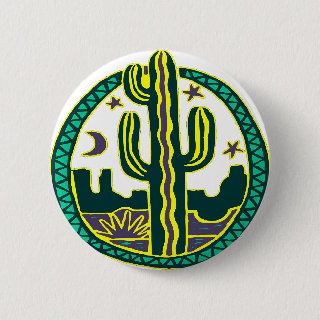 Southwest Cactus 2 Inch Round Button (Front)