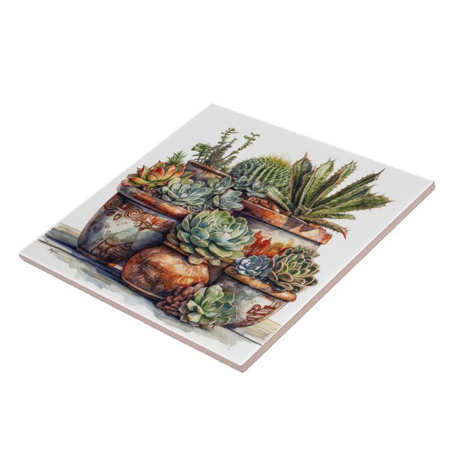Southwest Cactus and Succulents  Tile (Side)