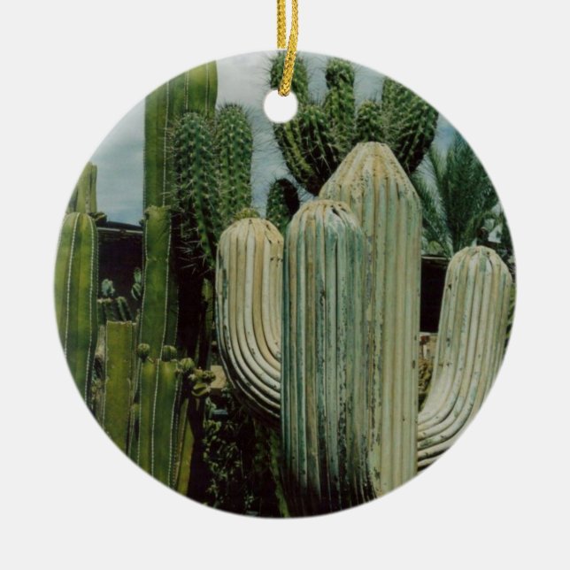 Southwest Cactus Ceramic Ornament (Front)