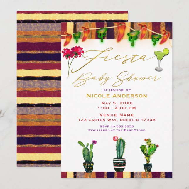 Southwest Cactus Modern Fiesta Baby Shower Party Invitation (Front/Back)