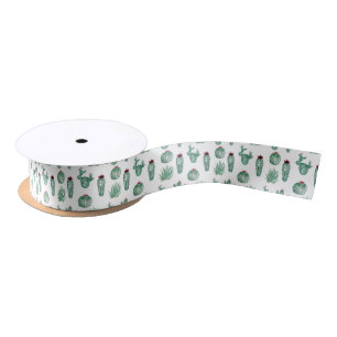 Southwest Cactus Satin Ribbon in White