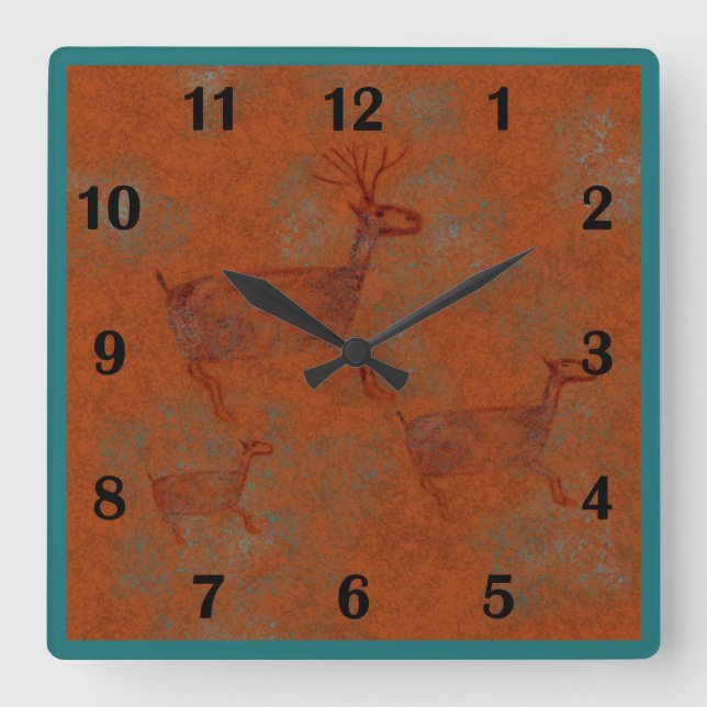 Southwest Canyons Deer Petroglyphs Regular Style   Square Wall Clock (Front)